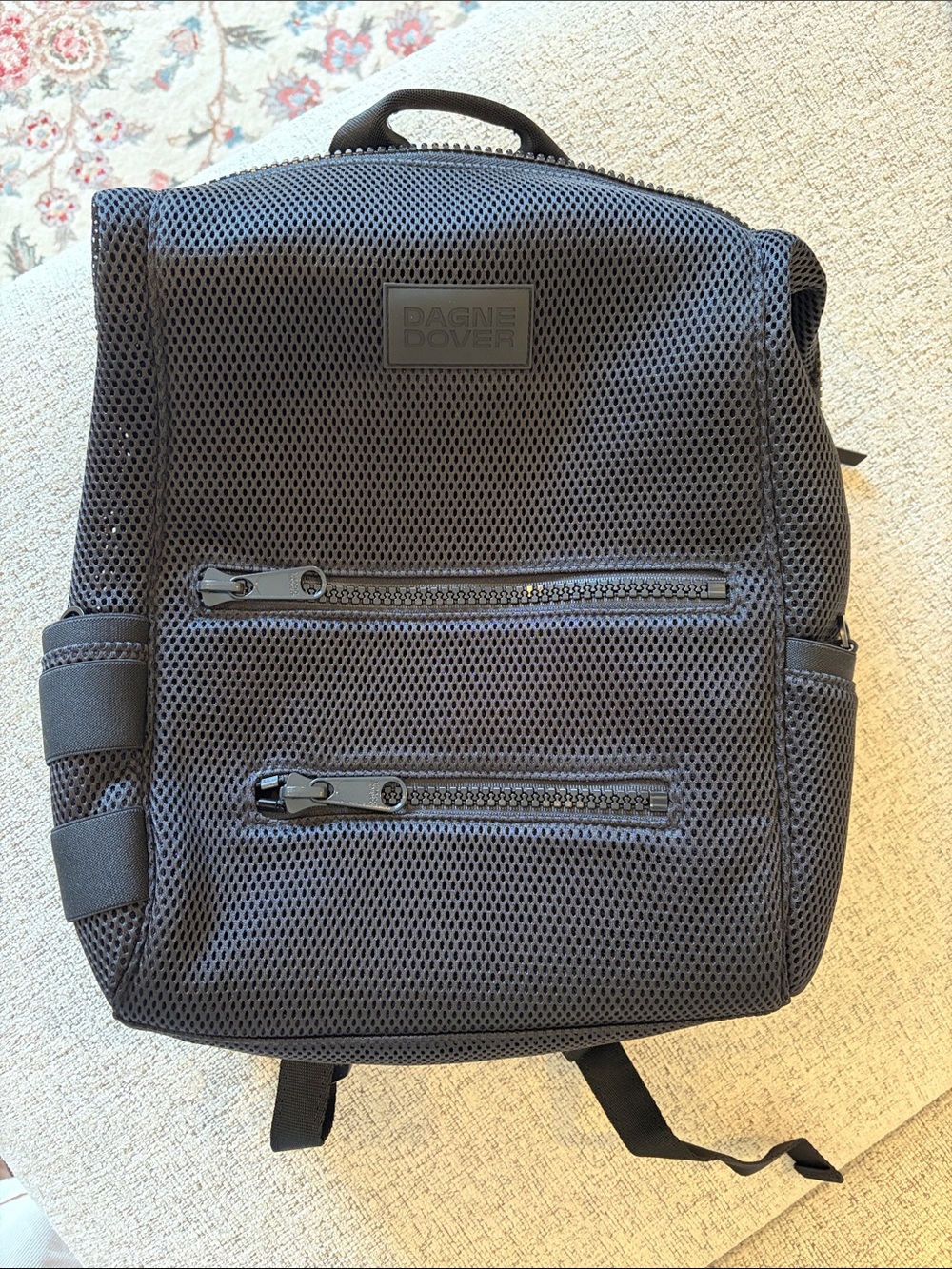 Dagne Dover Black Mesh Backpack with Dual Zip Pockets